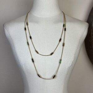 J.Crew Necklace Gold Tone Bar Station Long Chain Adjustable Womens Jewelry